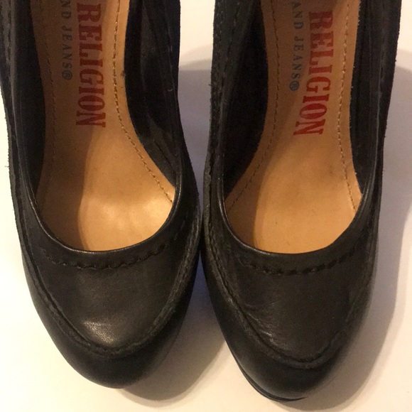 True Religion Leather Platform Heels Size 7M - Picture 2 of 7